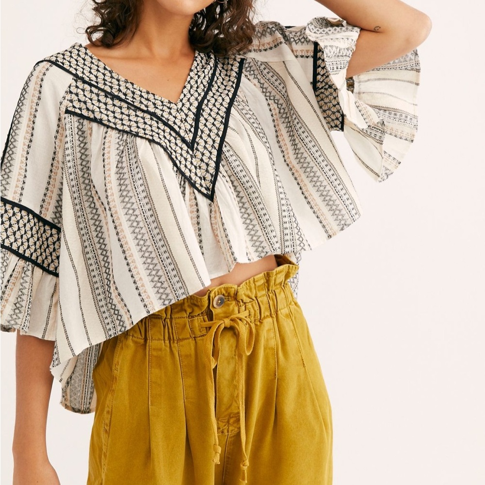 Free People Runnin On A Dream Bohemian Black and White Women's Top